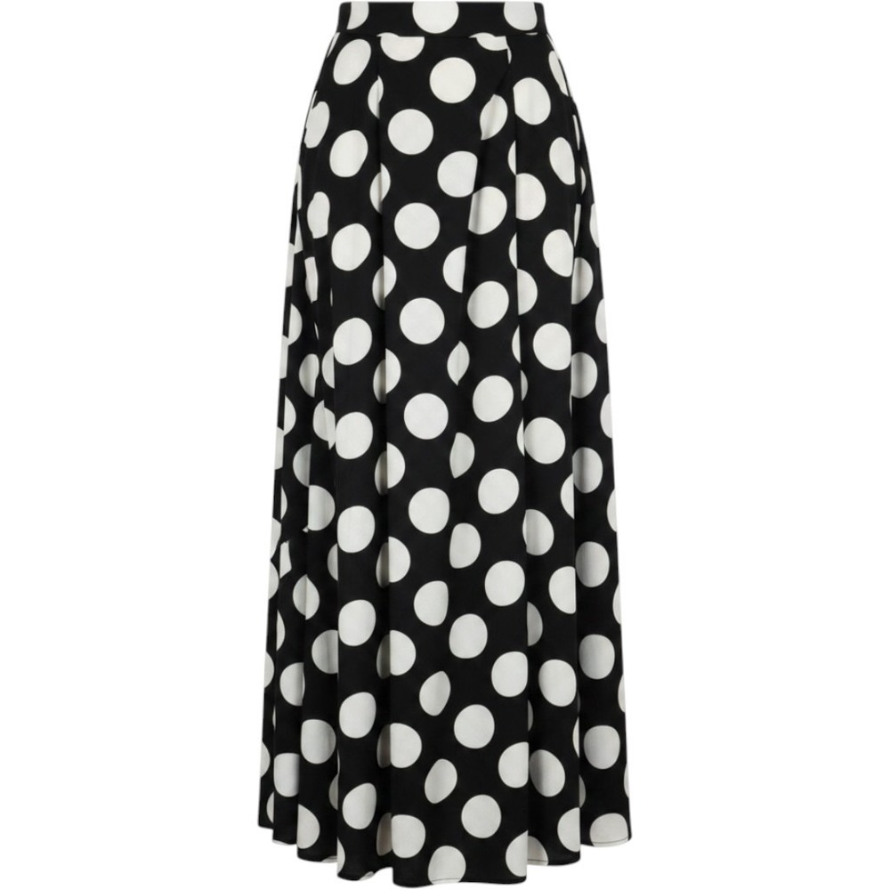 Retro Her Destiny Blk/Wht Polka Dot Full Sweep Flowy Maxi Skirt Size M Tie Waist